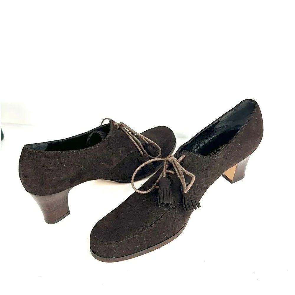 NWB Robert Clergerie France Vintage Brown Suede Lace Up Moccasin Heels 8,5